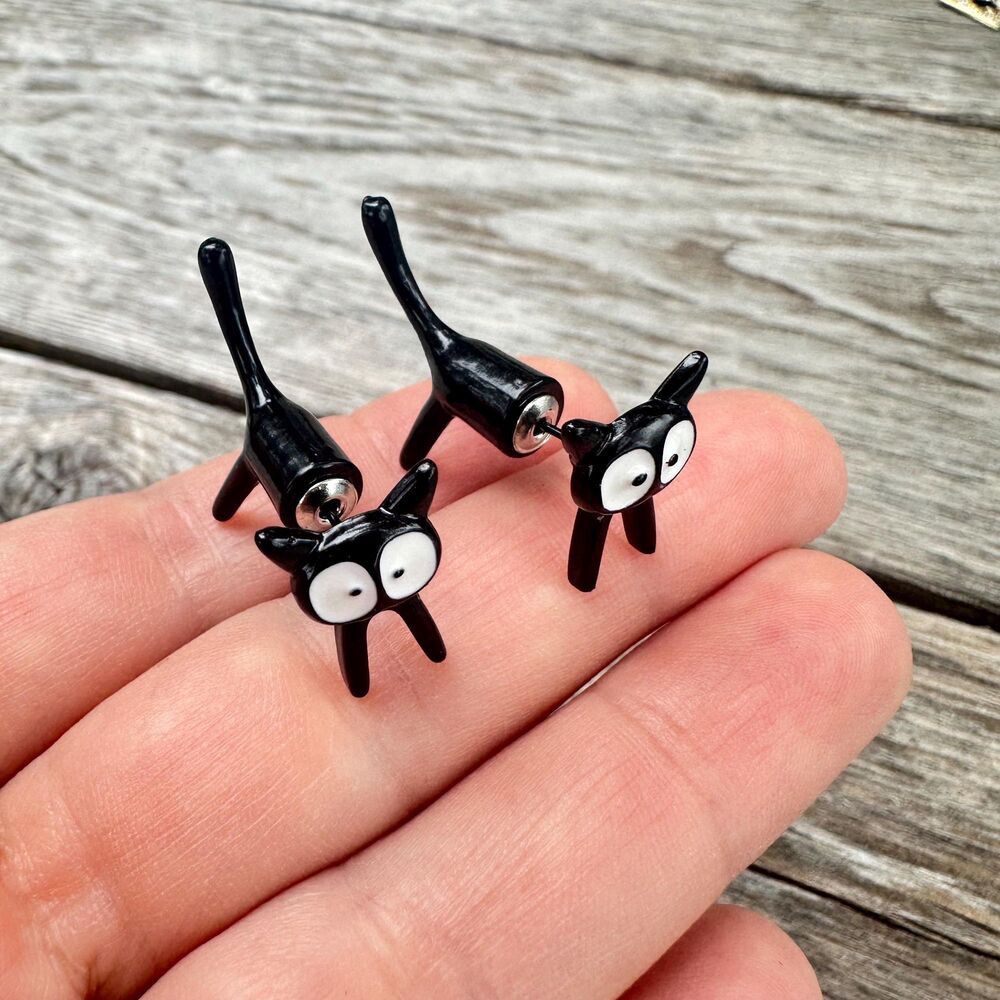 Vintage Jewelry Crazy Black Cat Earrings Cat Jewelry Black Cat Earrings